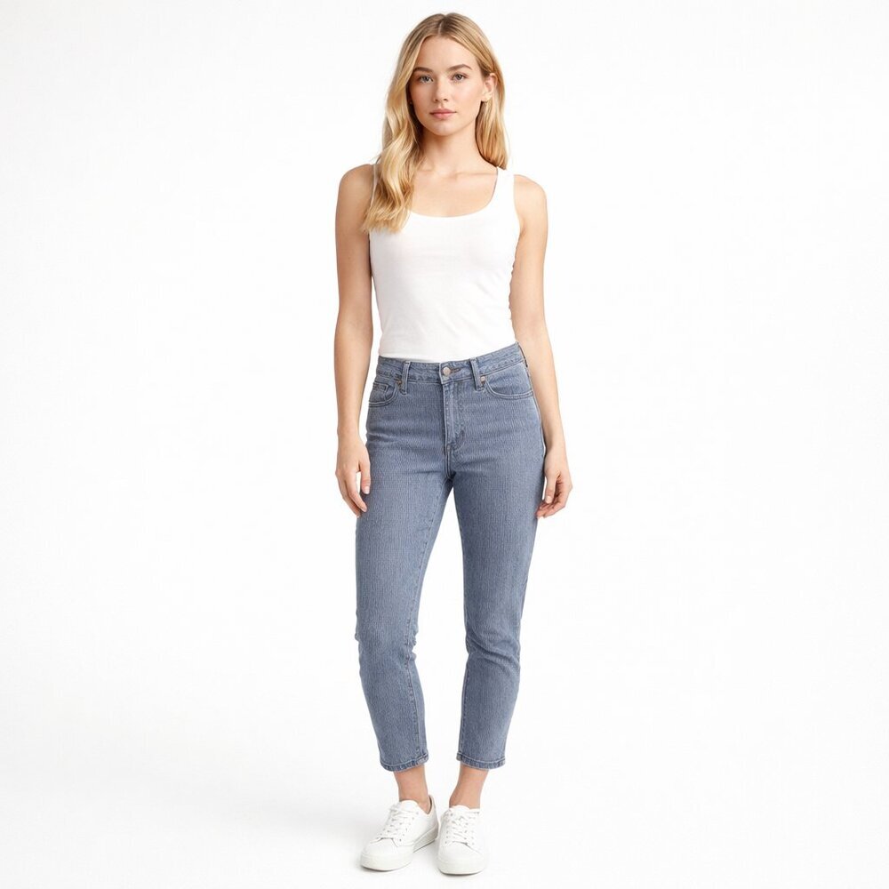 2/$30 J. Crew Toothpick Super Skinny Striped Denim Cropped Slim Blue Gray #8672